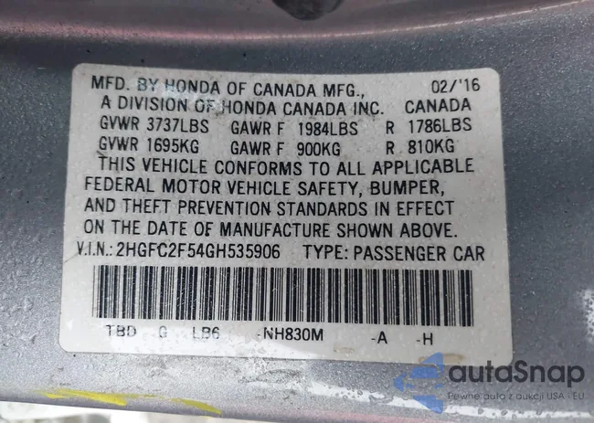 2HGFC2F54GH535906: 43642354