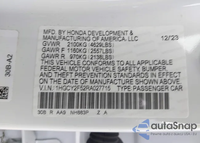 1HGCY2F52RA027715: 43642465