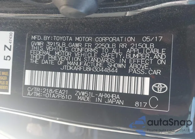 JTDKARFU8H3044844: 43642567