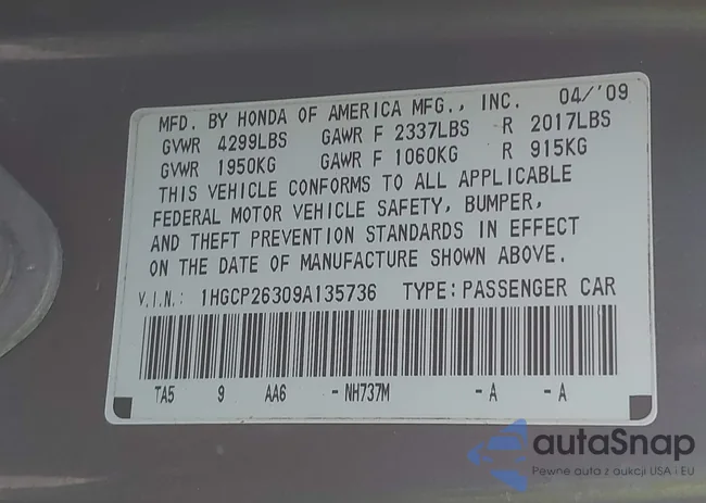 1HGCP26309A135736: 43642704