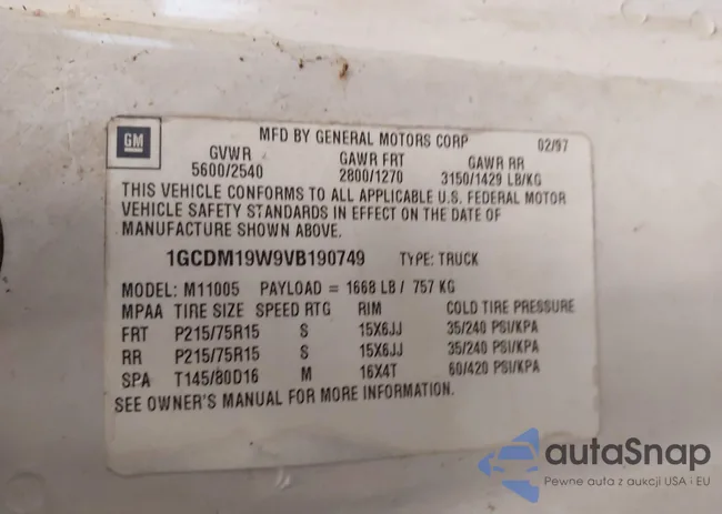 1GCDM19W9VB190749: 43642005