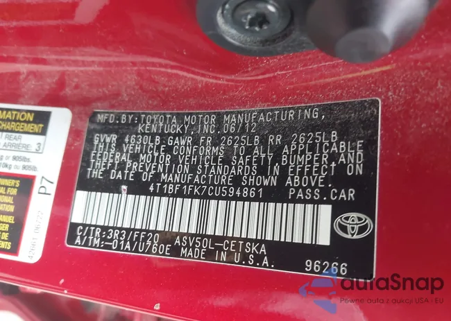 4T1BF1FK7CU594861: 43642079