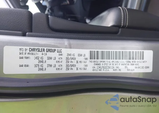 1C4RJFBG2EC501124: 43643223