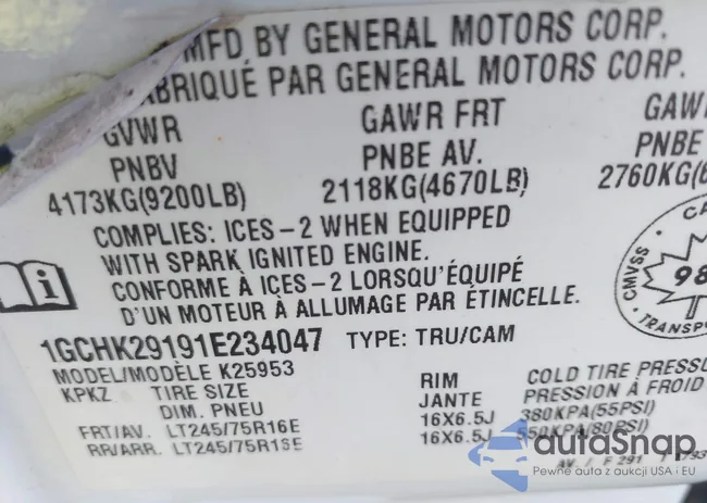 1GCHK29191E234047: 43643291