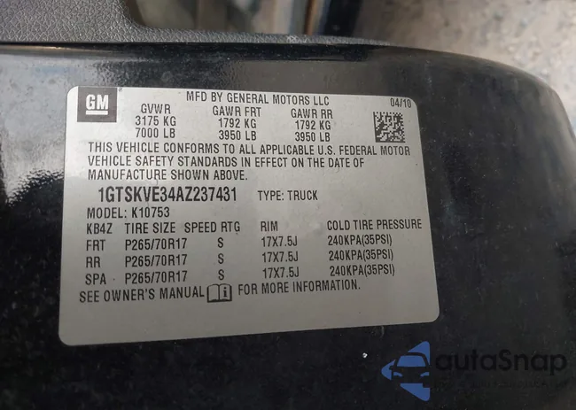 1GTSKVE34AZ237431: 43643306