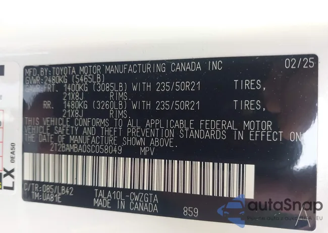 2T2BAMBA0SC058049: 43643329