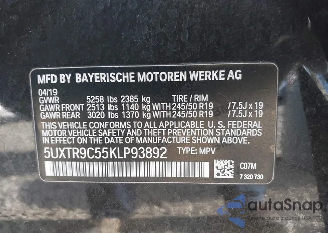5UXTR9C55KLP93892: 43643552