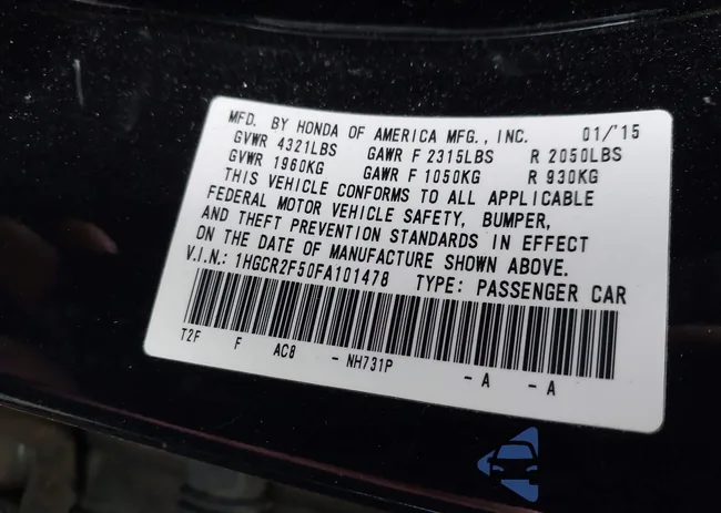 1HGCR2F50FA101478: 43643590