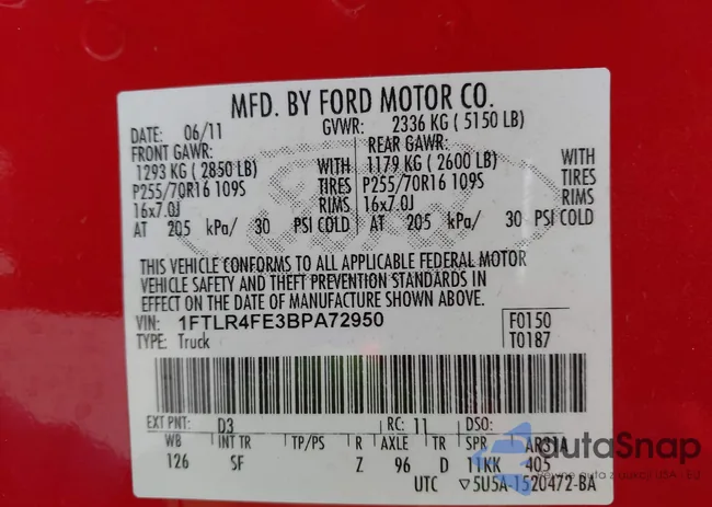 1FTLR4FE3BPA72950: 43643603