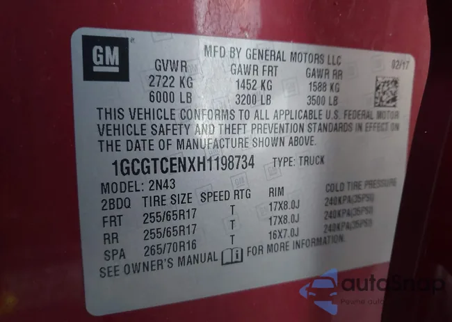 1GCGTCENXH1198734: 43642814