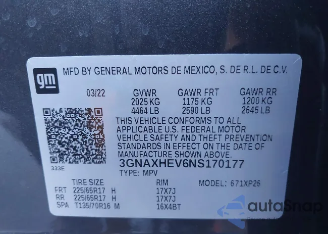 3GNAXHEV6NS170177: 43644202
