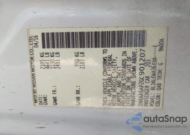 1N4AA6AP2GC901207: 43644545