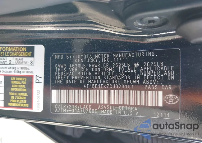 4T1BF1FK7CU020101: 43644725