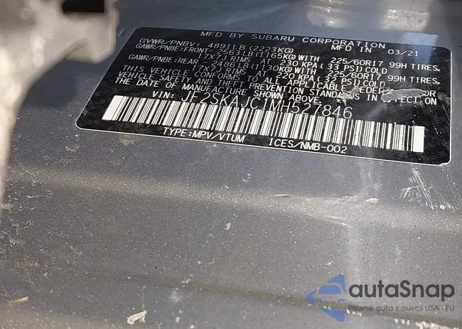 JF2SKAJC1MH527846: 43643825