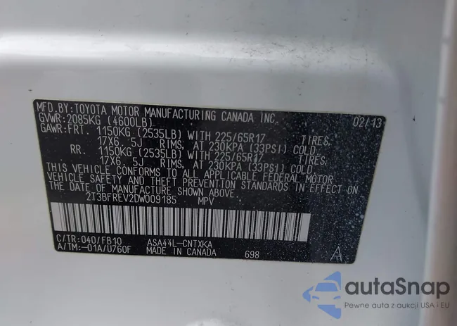 2T3BFREV2DW009185: 43645247