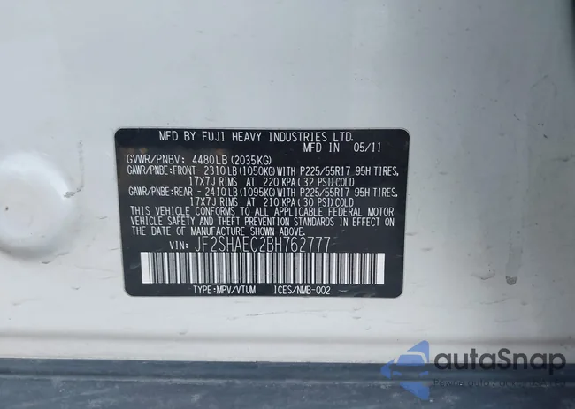 JF2SHAEC2BH762777: 43645307