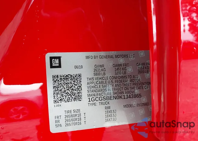 1GCGSBEN0K1343865: 43645310