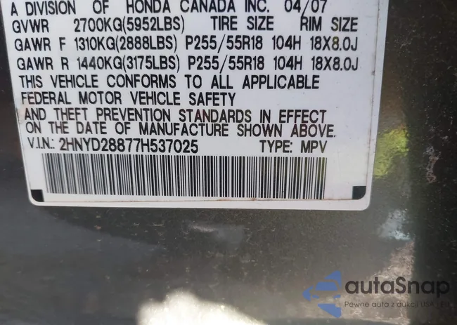 2HNYD28877H537025: 43645370