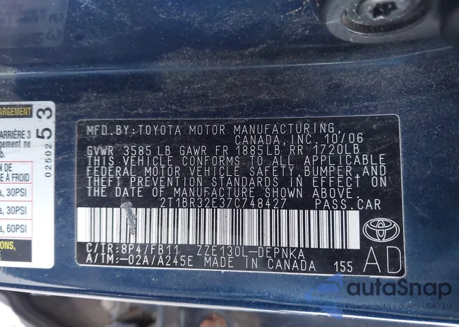 2T1BR32E37C748427: 43645481