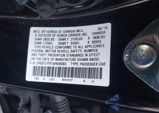 2HGFC1F91GH656065: 43645654