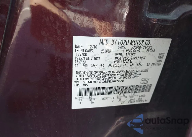 2FMDK3GC6BBA67275: 43645747