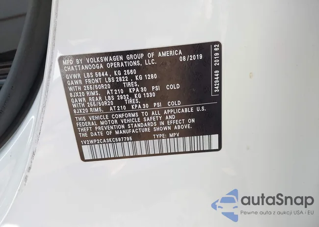 1V2WP2CA3KC597795: 43645771