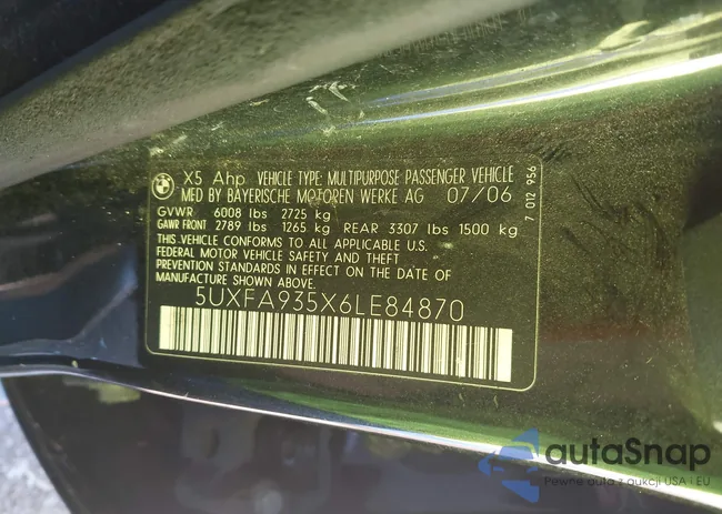 5UXFA935X6LE84870: 43645012