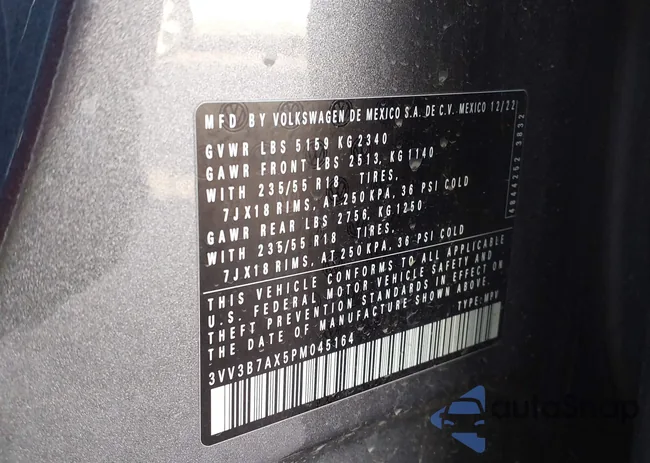 3VV3B7AX5PM045164: 43645059