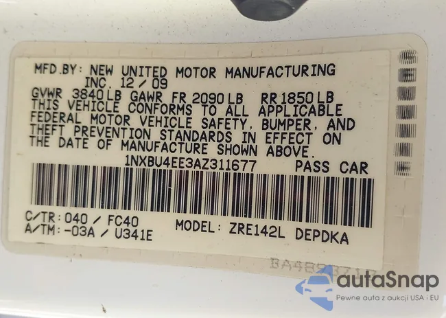 1NXBU4EE3AZ311677: 43645145