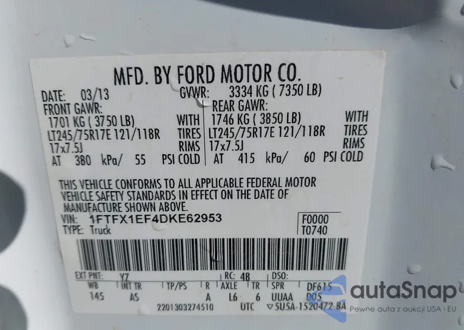 1FTFX1EF4DKE62953: 43645194