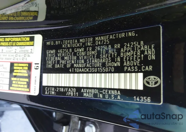 4T1DAACK3SU155070: 43646436