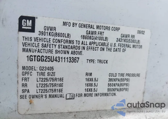 1GTGG25U431113367: 43646789