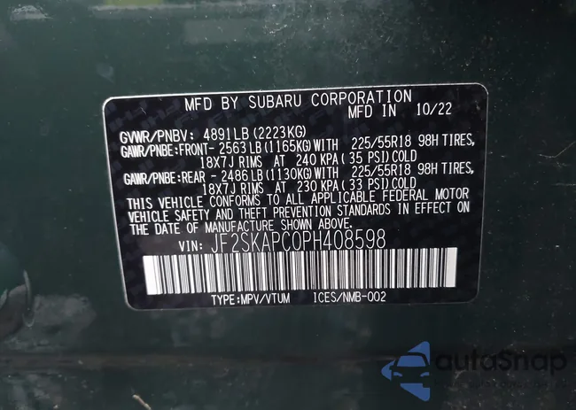 JF2SKAPC0PH408598: 43646798