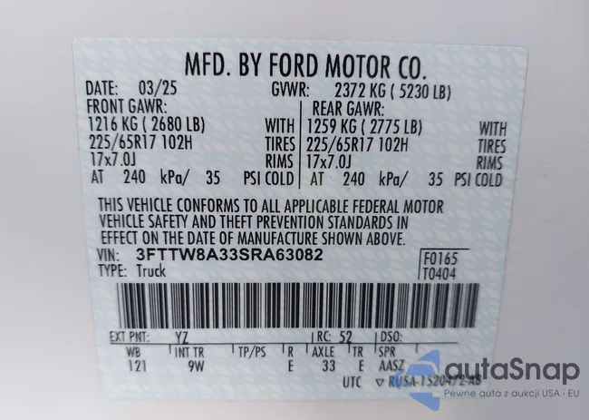 3FTTW8A33SRA63082: 43646190