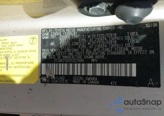 2T2GK31U37C021660: 43647343