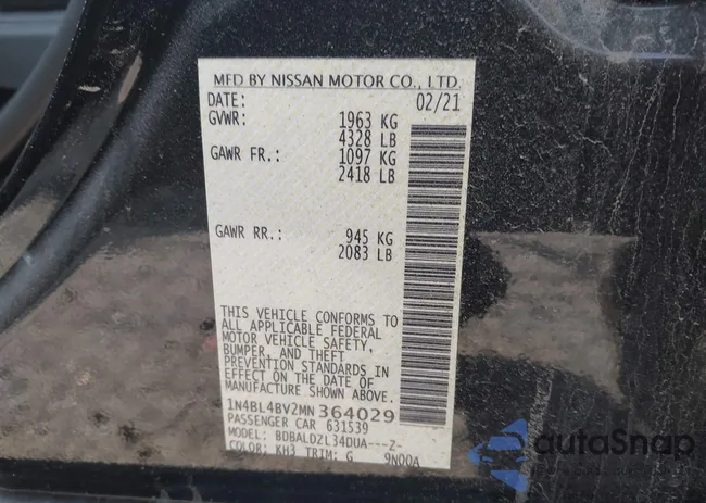 1N4BL4BV2MN364029: 43647507