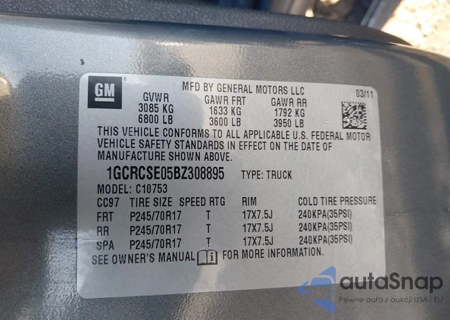 1GCRCSE05BZ308895: 43647587