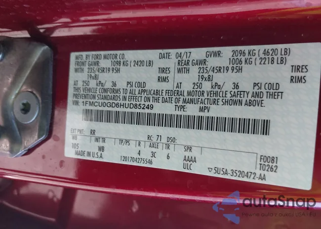 1FMCU0GD6HUD85249: 43647102