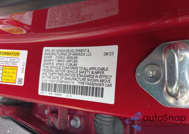 1HGCY2F58PA063115: 43647142