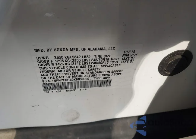 5FNYF6H50KB039020: 43648195