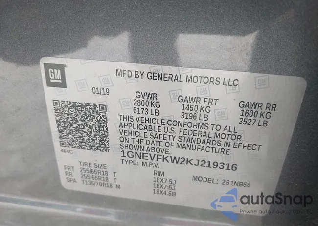 1GNEVFKW2KJ219316: 43648396