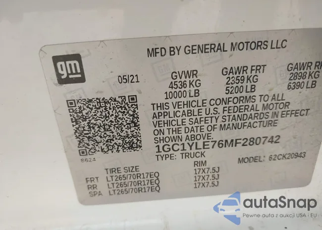 1GC1YLE76MF280742: 43648720