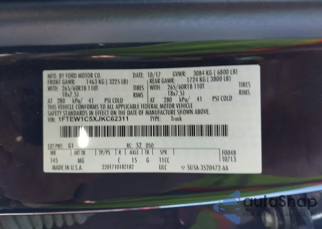 1FTEW1C5XJKC62311: 43648735