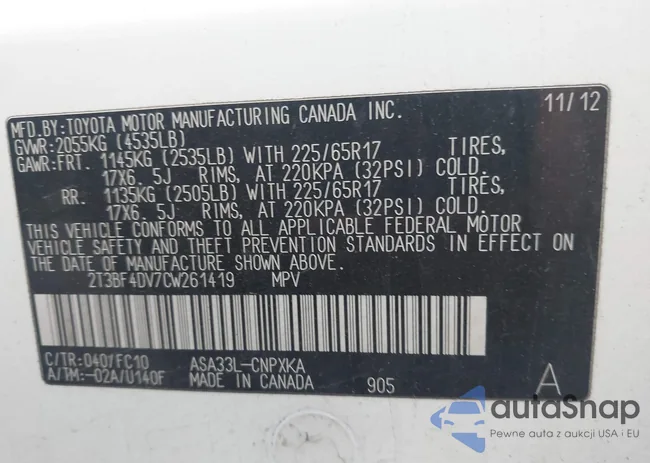 2T3BF4DV7CW261419: 43648177