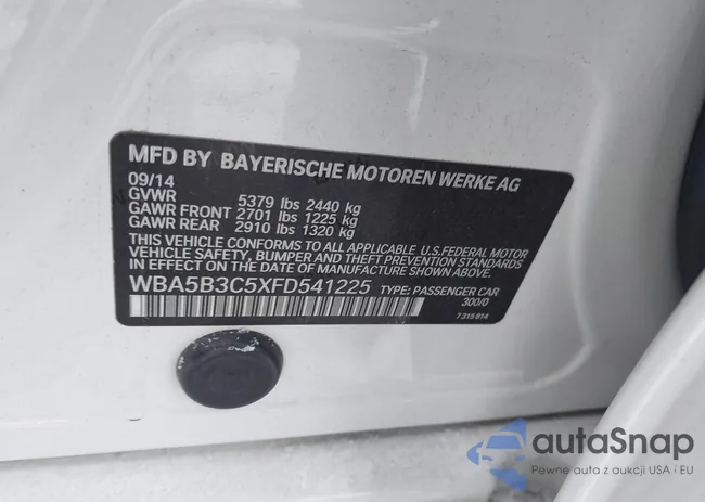 WBA5B3C5XFD541225: 43649483