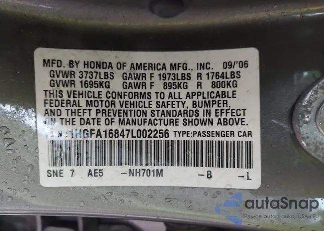 1HGFA16847L002256: 43649540