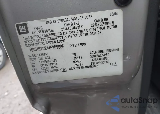 1GCHK29214E289086: 43649590