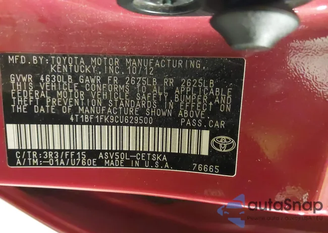 4T1BF1FK9CU629500: 43649640