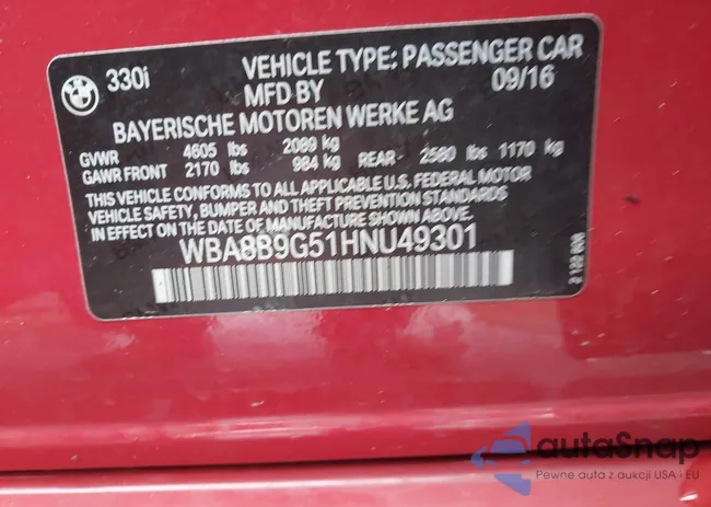 WBA8B9G51HNU49301: 43648921