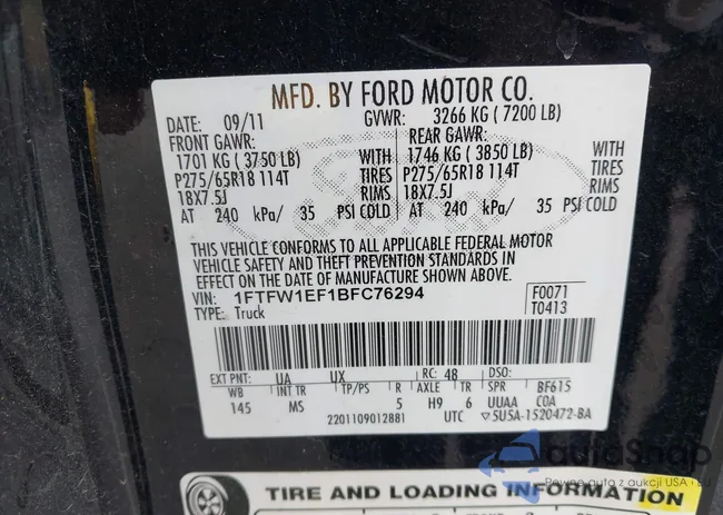 1FTFW1EF1BFC76294: 43649081